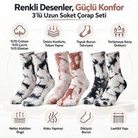 Unisex Batik Desenli Çorap 3'lü Set Pamuklu Uzun Soket Günlük Spor Nefes Alan Dikişsiz