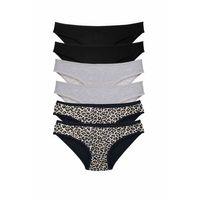 6 Adet Likralı Kadın Slip Külot Leopar Siyah Gri