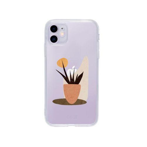 iPhone 11 Saksıda Çiçek Desenli Premium Şeffaf Silikon Kılıf