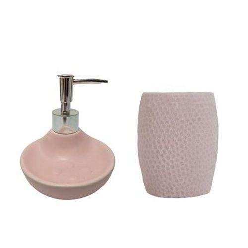 Sıvı Sabunluk,Diş Fırçalık 2 Li Banyo Seti,Pembe Petek