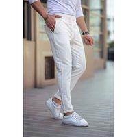 Erkek Diagonel Mikro Dokulu Cepli Beli Lastilki Pantolon - Beyaz