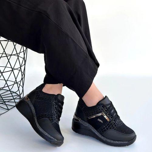 Geja Siyah Cilt Bağcıklı Spor Ayakkabı