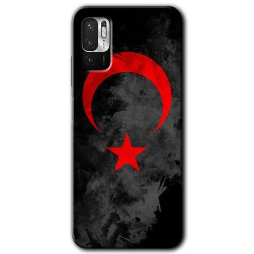 Redmi Note 10 5G Kılıf HD Desen Baskılı Arka Kapak - Black Ayyıldız + Kırılmaz Cam
