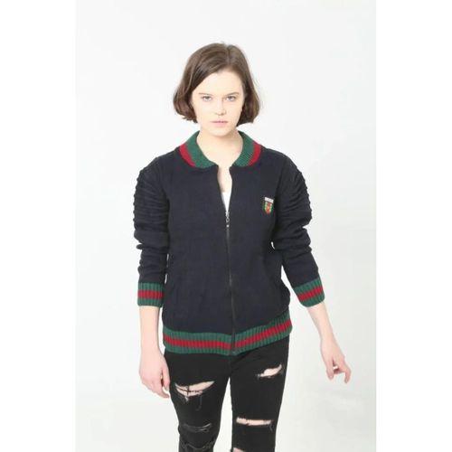 Tam Fermuarlı Triko Hırka - Lacivert