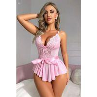 Kadın Kontrast Dantel Kemerli Teddy Body Fantezi Gecelik Şık Tasarım