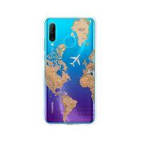 Huawei P30 Lite Dünya Harita Desenli Premium Şeffaf Silikon Kılıf