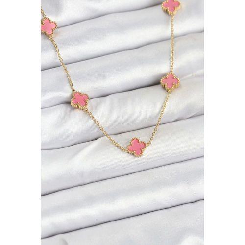 316L Çelik Zincir Gold Renk Pembe Baby Boy Yonca Kadın Kolye