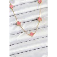 316L Çelik Zincir Gold Renk Pembe Baby Boy Yonca Kadın Kolye