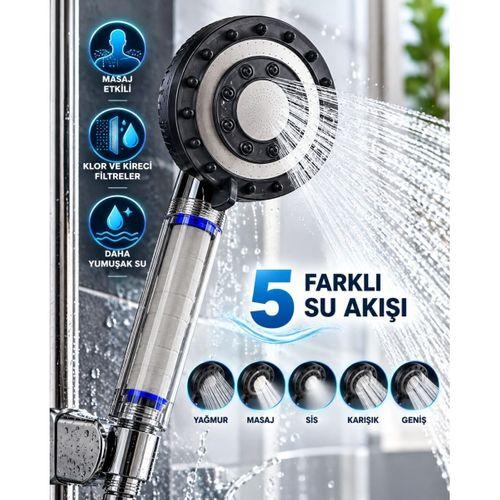 Klor Ve Kireç Filtreli Duş Başlığı 5 Farklı Su Akışı Masaj Etkili Filtreli Duş Başlığı