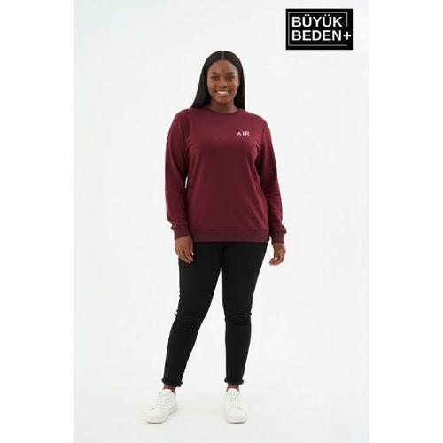 Kadın Büyük Beden AR Baskılı Yaka Kollar Etek Ribana Bisilet Yaka Sweatshirt SPR26BSWK956-1