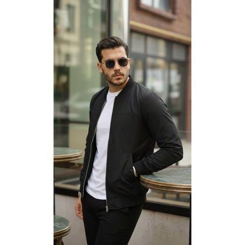 Erkek İçi Astarlı Su Geçirmez Bomber Mevsimlik Ceket - Siyah