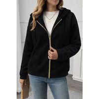 Kadın Uzun Kollu Kapşonlu Fermuarlı önden Cep Detaylı şardonlu Iki Iplik Ceket