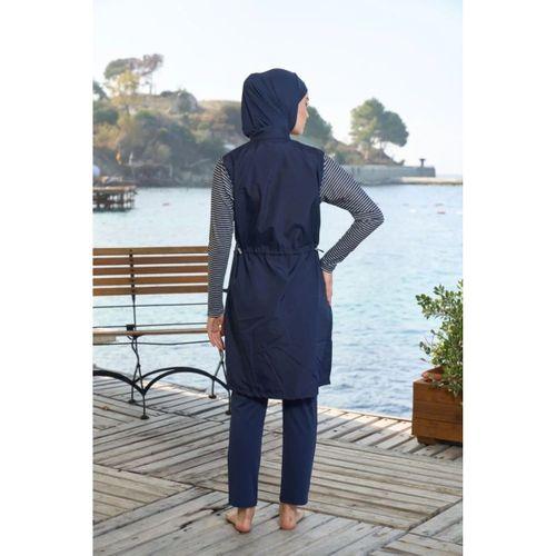 Estiva 25950 Lacivert Marin Fermuarlı Desenli Tam Boy Tesettür Mayo