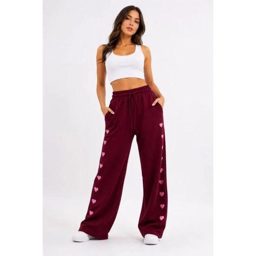 Osy Modal Yumuşak Dokulu Nakışlı Cepli Oversize Bol Paça Eşofman Altı - Bordo