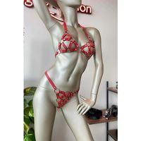 Kırmızı Deri Sütyen Takım Deri İç Giyim