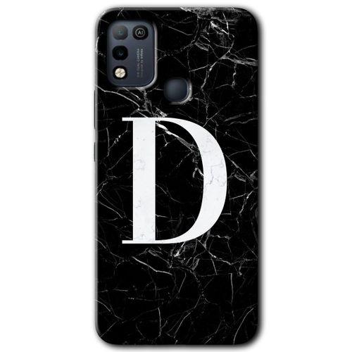 İnfinix Hot 10 Play Kılıf HD Desen Baskılı Arka Kapak - Siyah Mermer Desenli D Harfi