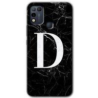 İnfinix Hot 10 Play Kılıf HD Desen Baskılı Arka Kapak - Siyah Mermer Desenli D Harfi