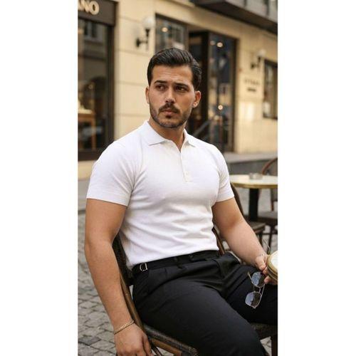 Erkek Düğme Yakalı Kısa Kollu Pamuk Triko Tişört