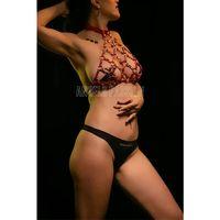 Göğüs Üzeri Baklava Dilim Detaylı Kırmızı Deri Harness