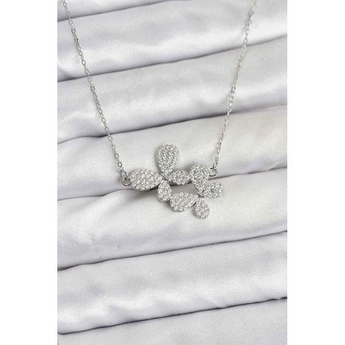 316L Çelik Zincir Gümüş Renk Zirkon Taşlı Kelebek Model Kadın Kolye