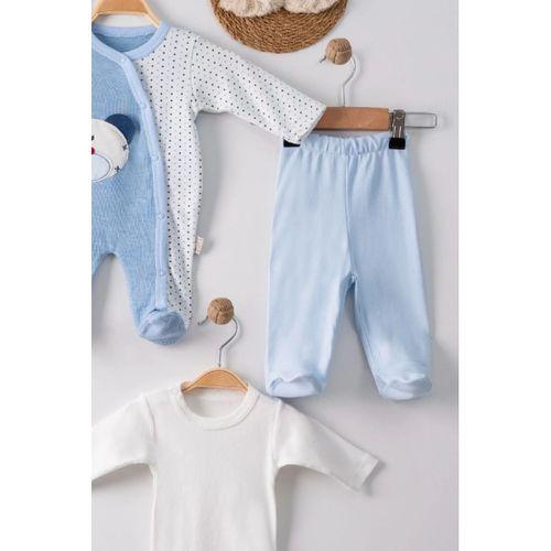 Ayıcık Nakışlı Tulumlu % 100 Pamuk Erkek Bebek 5'li Set