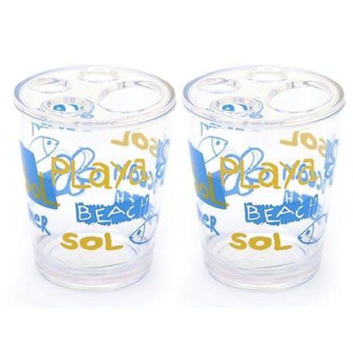 2 Adet Diş Fırçalık Deniz Desen Akrilik 8X8X9Cm 350Ml Banyo Seti