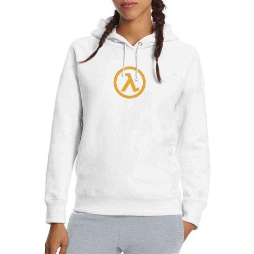 Half Life Logo Baskılı Beyaz Kadın Kapşonlu Sweatshirt