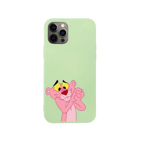 iPhone 12 Pro Pembe Panter Tasarımlı Yeşil Telefon Kılıfı