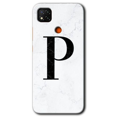 Redmi 9c Kılıf HD Desen Baskılı Arka Kapak - Beyaz Mermer Desenli P Harfi + Kırılmaz Cam