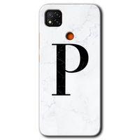 Redmi 9c Kılıf HD Desen Baskılı Arka Kapak - Beyaz Mermer Desenli P Harfi + Kırılmaz Cam