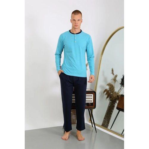 Erkek Penye Uzun Kol Pijama Takımı Turkuaz