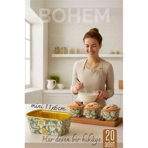 Bohem Dikdörtgen Kek Kalıbı , Alüminyum  Cupcake Muffin Kalıbı 20'li Paket