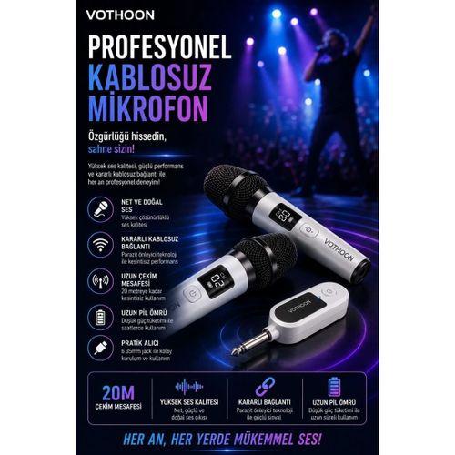 Kablosuz Karaoke Çift Mikrofon 6.5 Mm Sahne Parti Düğün Aktivite Amfi Hoparlör