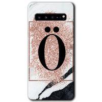 Potkal Hediye Fabrikası Samsung Galaxy S10 Plus Kılıf HD Desen Baskılı Arka Kapak - Pembe Mermer Desenli Ö Harfi