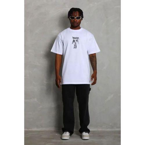 Erkek Baskılı T-Shirt Kısa Kol Bisiklet Yaka Regular Fit Rahat Kalıp Günlük Tişört - Beyaz