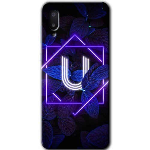 MRCİLETİSİM Samsung Galaxy A02 Kılıf Baskılı Kapak - Dark Neon Yaprak U Harfi + 5D Tam Kaplayan Cam