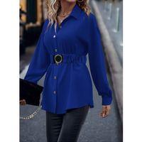 Kadın Uzun Kollu Yakalı önden Düğmeli Belden Kemerli Ithal Krep Bluz