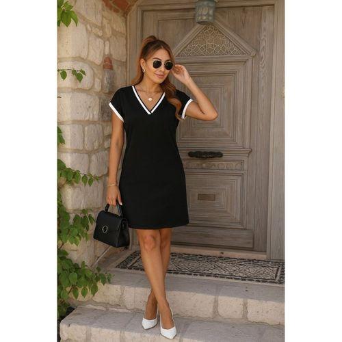 Kadın Kısa Kollu V Yakalı Ribanalı Modal Mini Elbise
