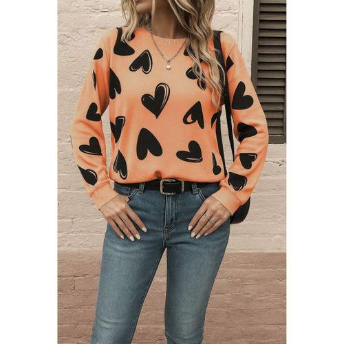 Kadın Uzun Kollu Bisiklet Yaka Kalp Desenli Iki Iplik Bluz