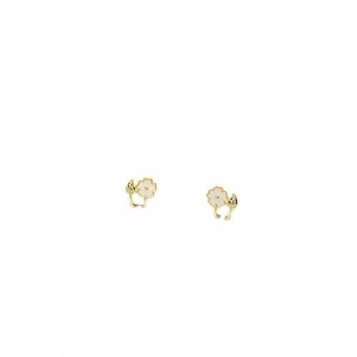 Gümüş İğneli Çiçek Küpe - Altın