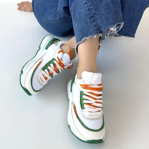 Aleh Beyaz Cilt Yeşil Detaylı Çift Bağcıklı Spor Ayakkabı