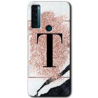 TCL 20 SE Kılıf HD Desen Baskılı Arka Kapak - Pembe Mermer Desenli T Harfi