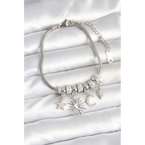 Pirinç Gümüş Renk Ay ve Güneş Charmlı Kadın Bileklik