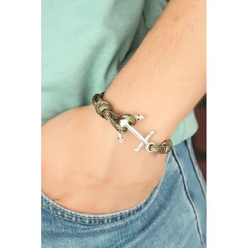 Yeşil Renk Desenli Metal Çapalı Erkek Bileklik