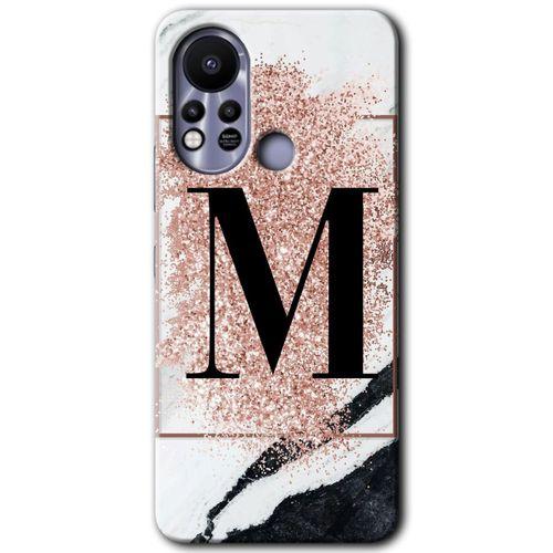 İnfinix Hot 11s Kılıf HD Desen Baskılı Arka Kapak - Pembe Mermer Desenli M Harfi