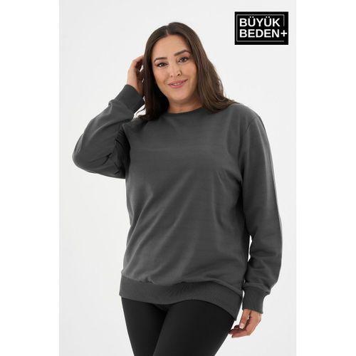 Kadın Büyük Beden Bisiklet Yaka İnce Sweatshirt SPR24BSWK56