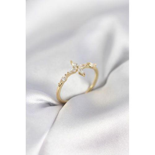 Yıldız Model Zirkon Taşlı Gold Renk Kadın Yüzük