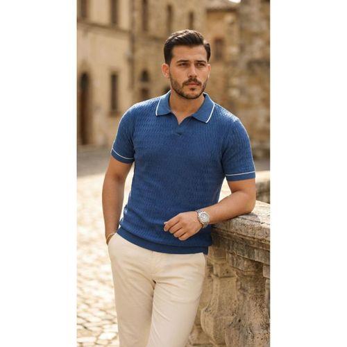 Erkek Zikzak Dokulu Yakalı Kısa Kollu Triko