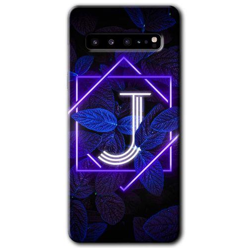 Potkal Hediye Fabrikası Samsung Galaxy S10 Plus Kılıf HD Desen Baskılı Arka Kapak - Dark Neon Yaprak J Harfi
