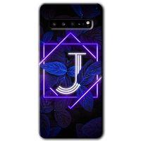 Potkal Hediye Fabrikası Samsung Galaxy S10 Plus Kılıf HD Desen Baskılı Arka Kapak - Dark Neon Yaprak J Harfi